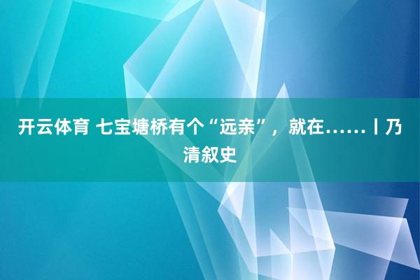 开云体育 七宝塘桥有个“远亲”，就在……丨乃清叙史